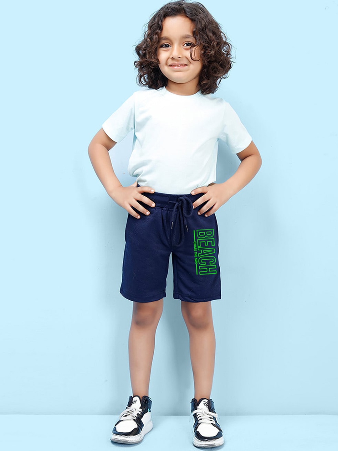 

NUSYL Boys Mid-Rise Typography Printed Casual Cotton Shorts, Navy blue