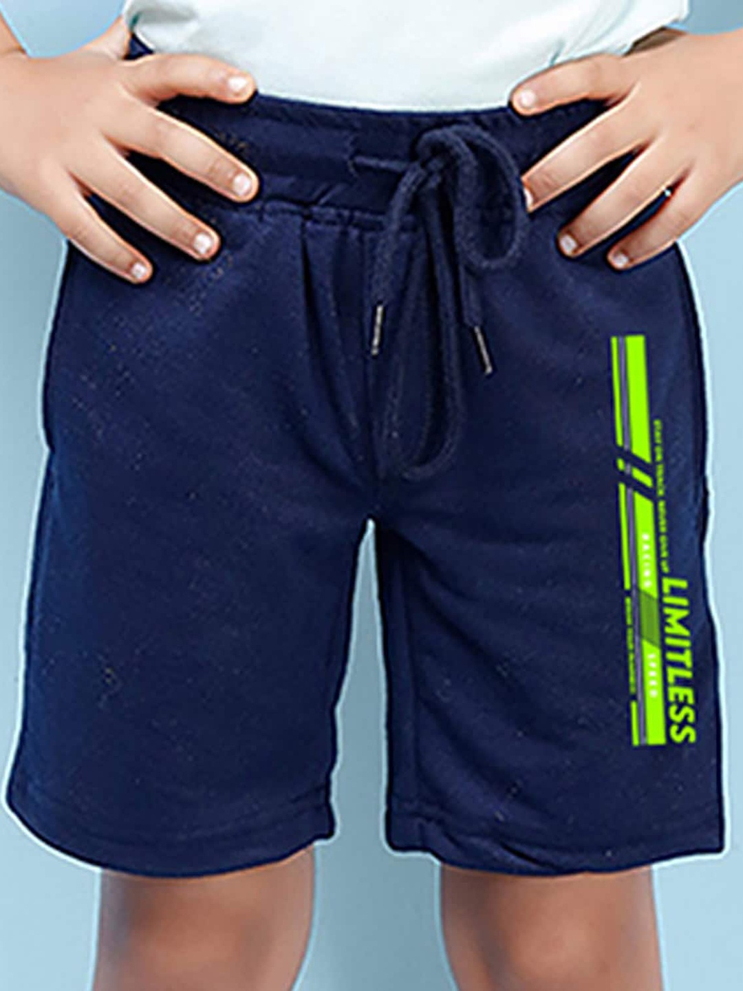 NUSYL Boys Mid-Rise Typography Printed Casual Cotton Shorts, Navy blue