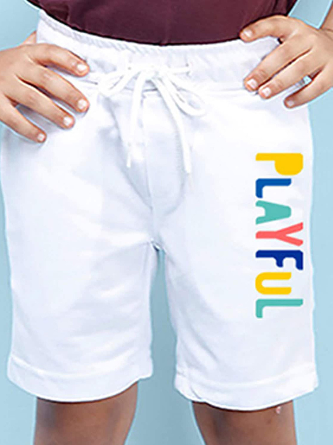 

NUSYL Boys Mid-Rise Typography Printed Casual Cotton Shorts, White