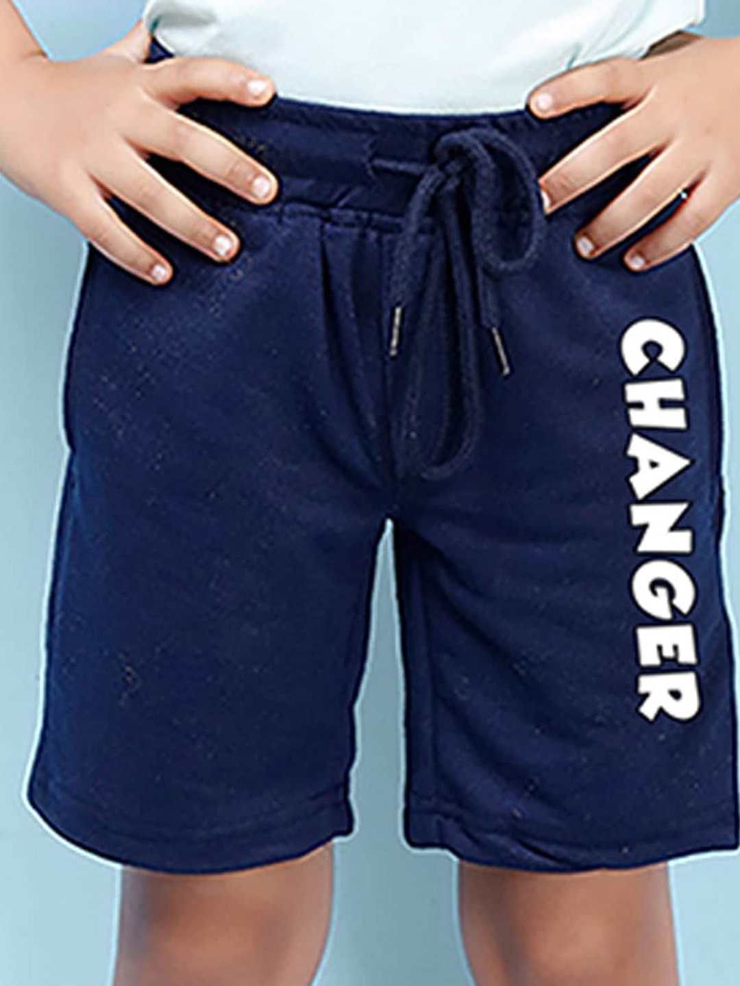 NUSYL Boys Typography Printed Mid-Rise Shorts, Navy blue