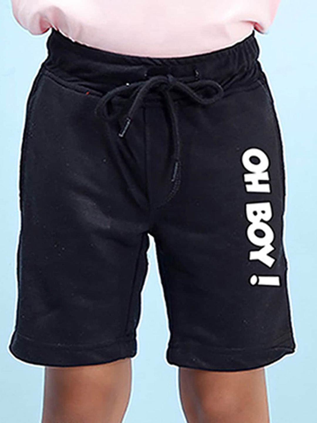 

NUSYL Boys Mid-Rise Typography Printed Casual Cotton Shorts, Black