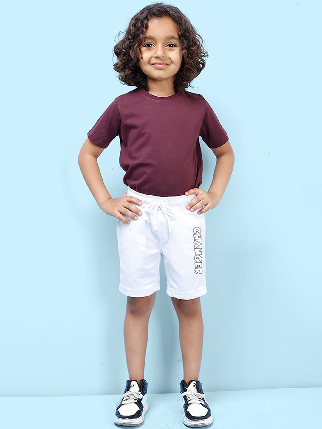 NUSYL Boys Typography Printed Mid Rise Shorts, White