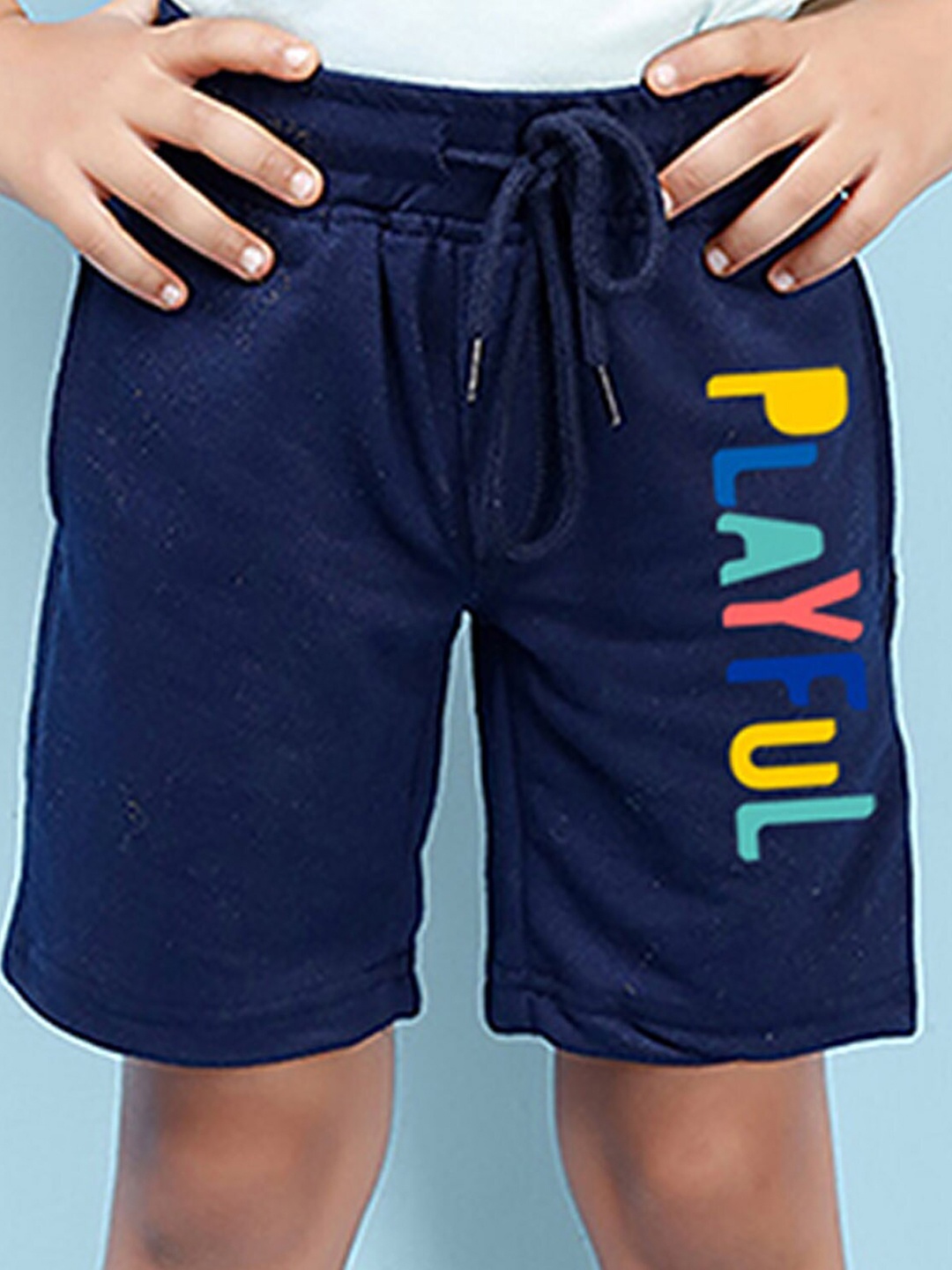 NUSYL Boys Mid Rise Typography Printed Shorts, Navy blue