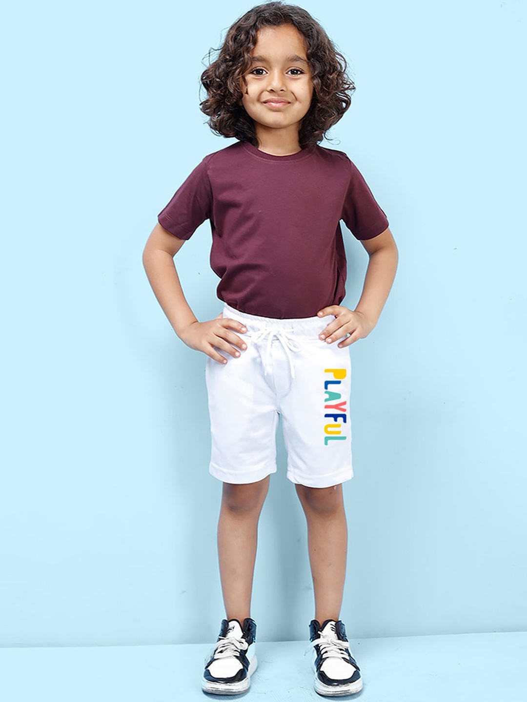 

NUSYL Boys Mid-Rise Typography Printed Casual Shorts, White