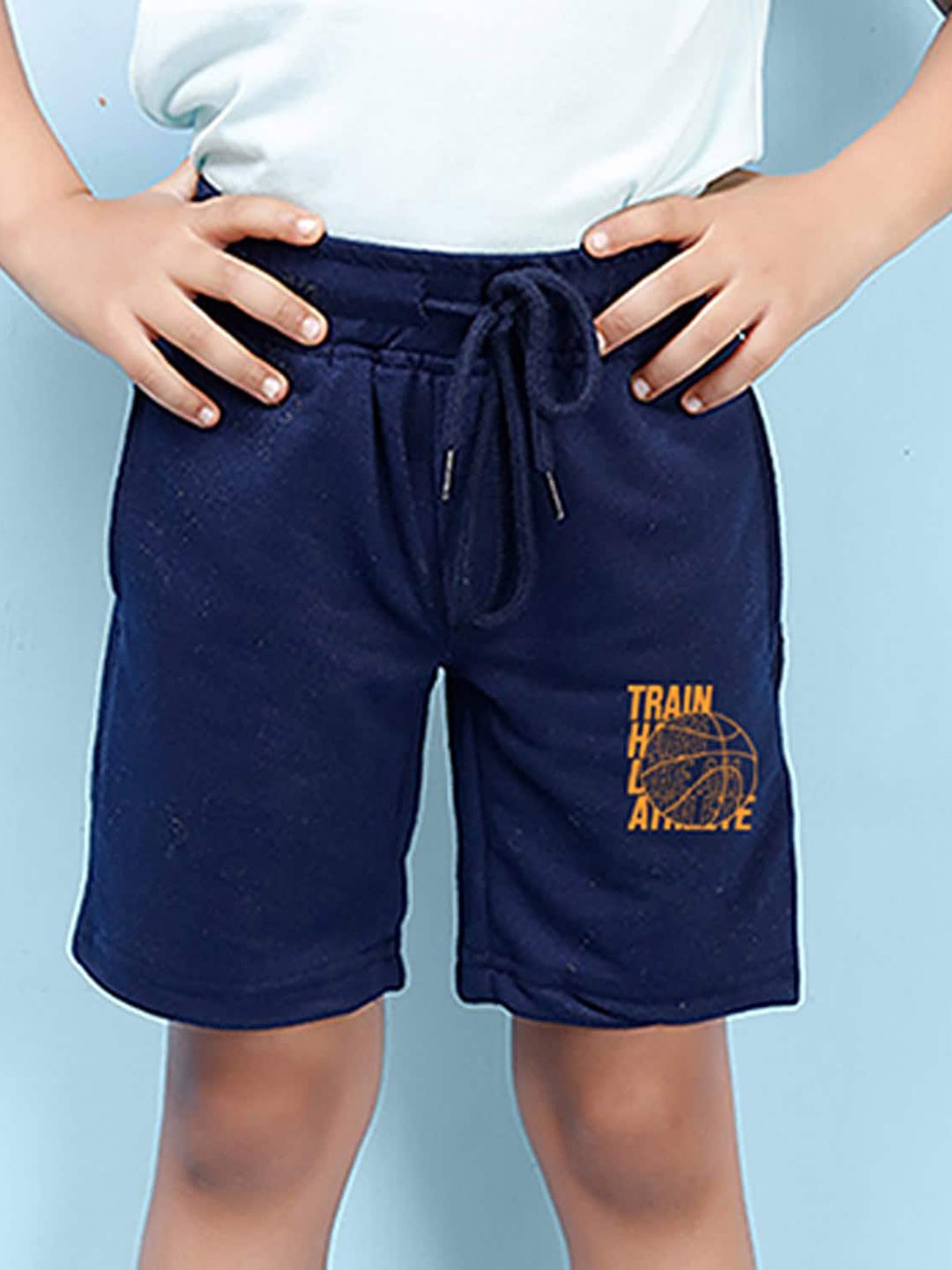 

NUSYL Boys Typography Printed Mid Rise Shorts, Navy blue