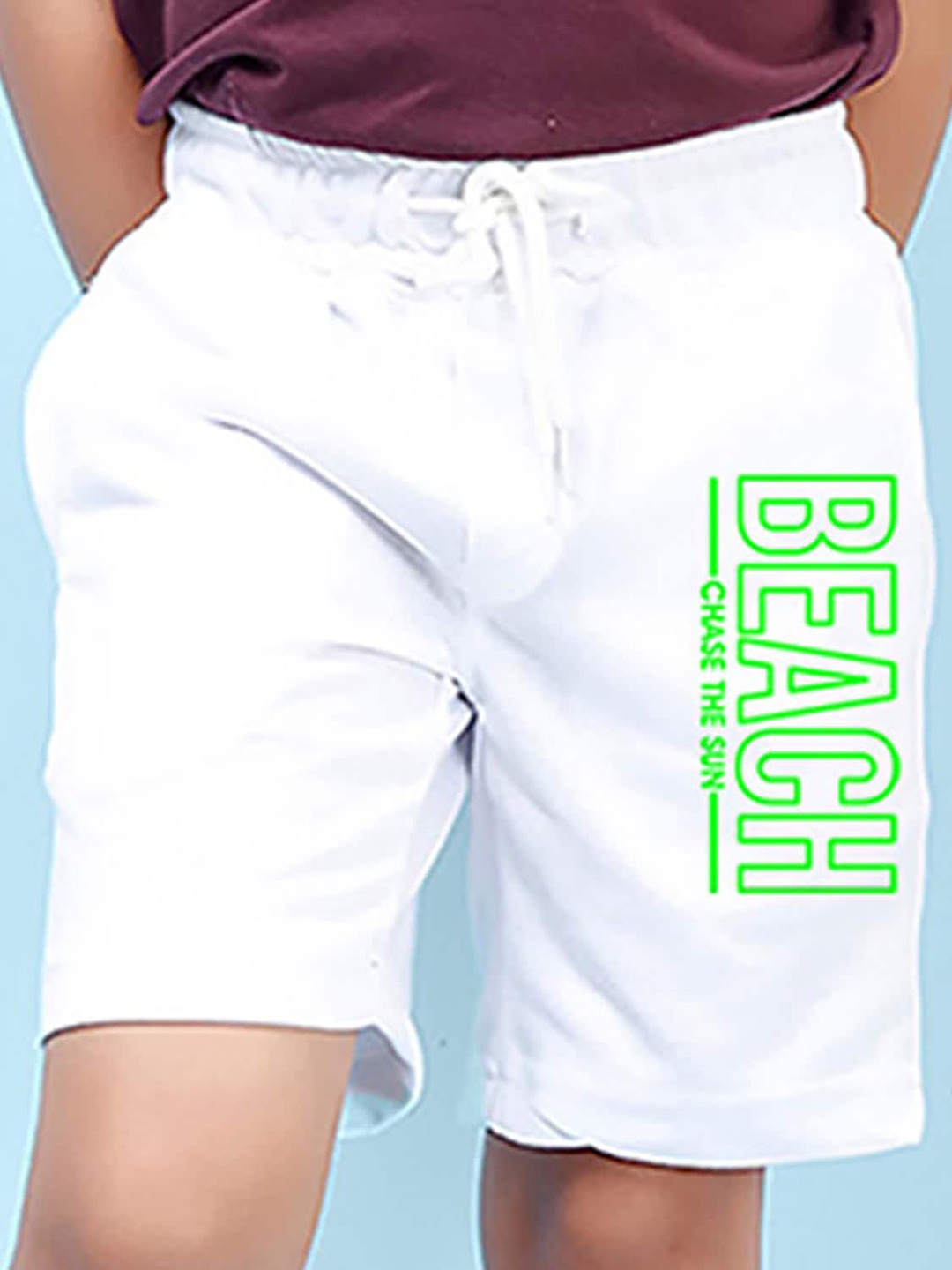 NUSYL Boys Mid Rise Typography Printed Shorts, White
