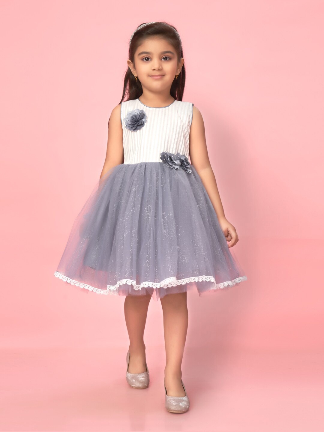 

Muhuratam Striped Fit & Flare Dress, Grey