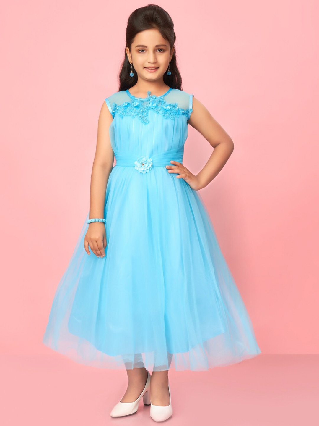 

Muhuratam Girls Embellished Fit & Flare Maxi Dress, Turquoise blue