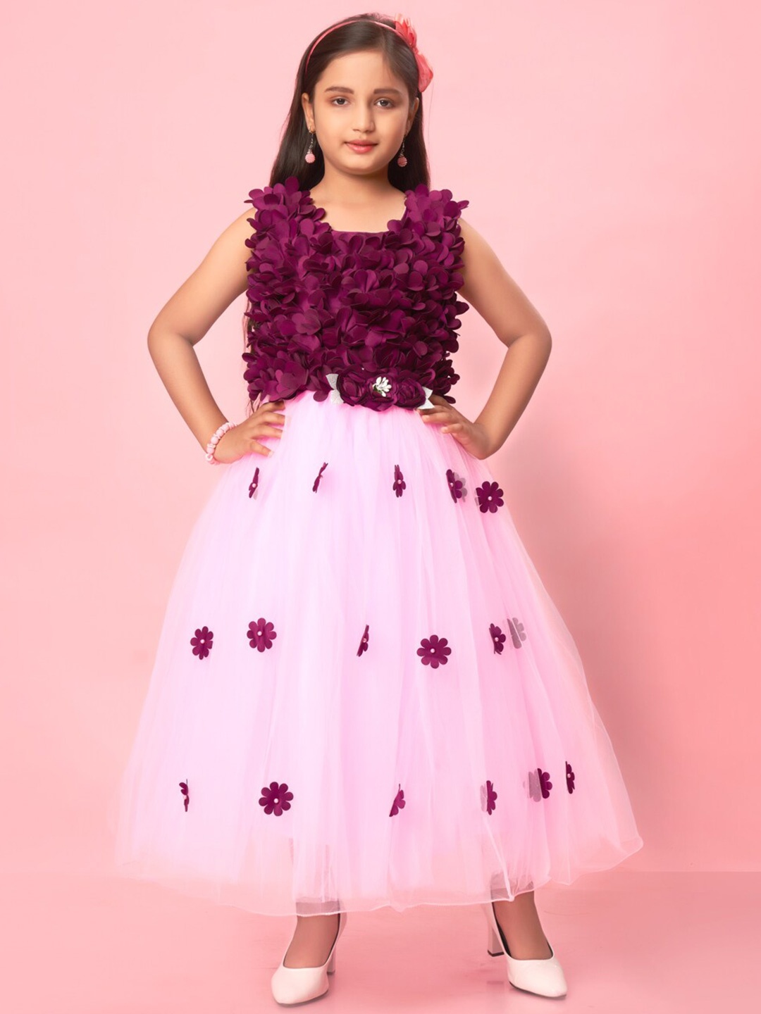 

Muhuratam Girls Corsage Fit & Flare Tulle Dress, Pink