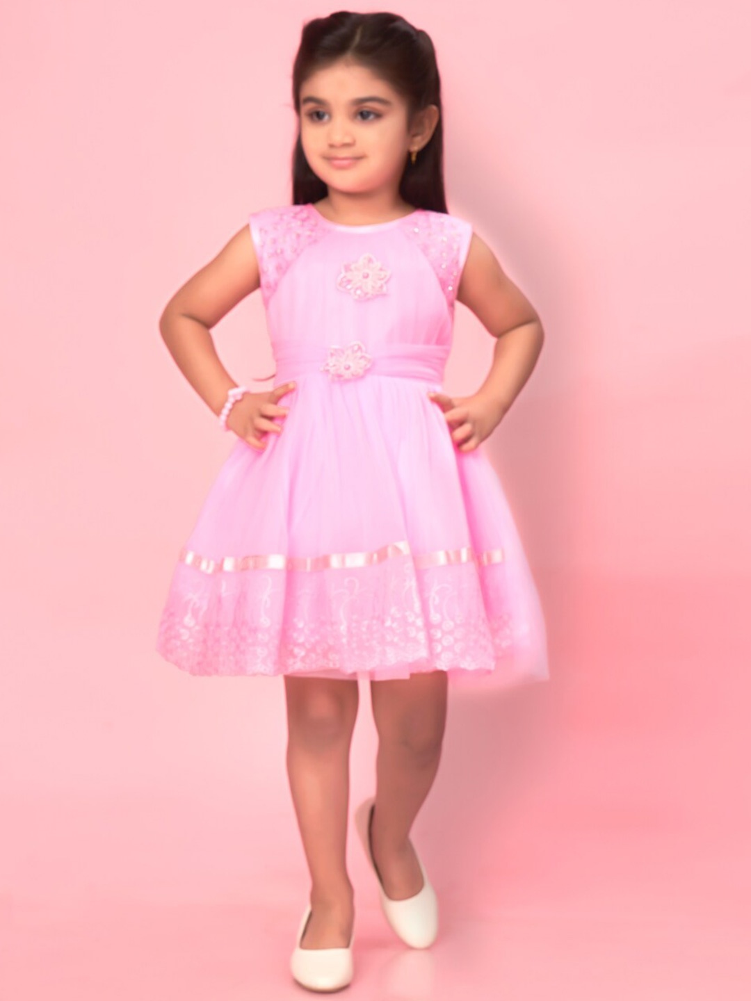 

Muhuratam Girls Embellished Floral Fit & Flare Dress, Pink