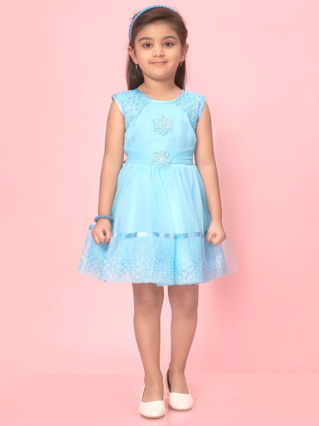 

Muhuratam Girls Embellished Fit & Flare Dress, Turquoise blue