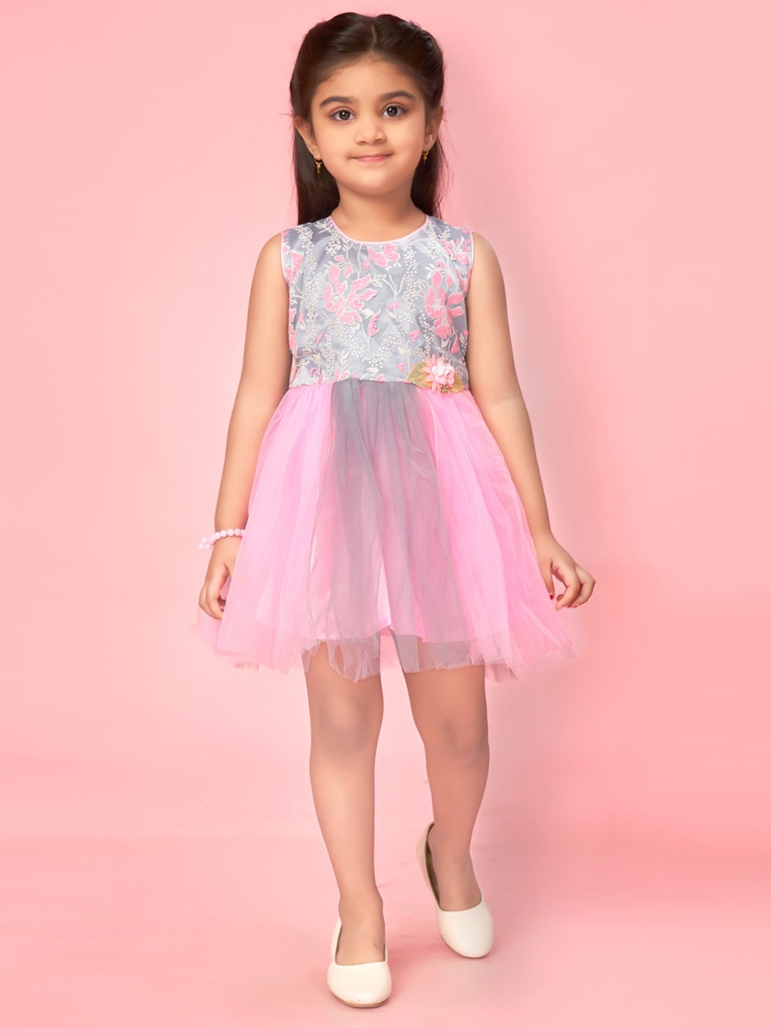 

Muhuratam Girls Sequin Embellished Fit & Flare Dress, Pink