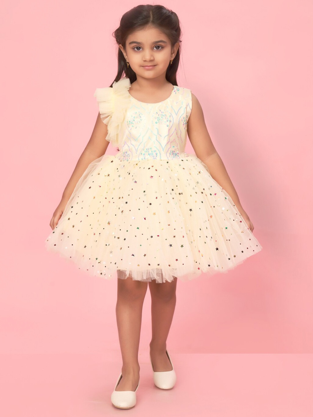 

Muhuratam Girls Sequin Embellished Fit & Flare Dress, Yellow