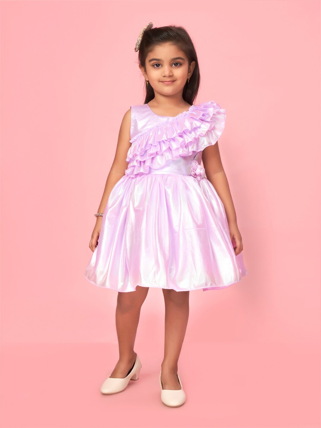 

Muhuratam Girls Silk Ruffle Peplum Dress, Purple