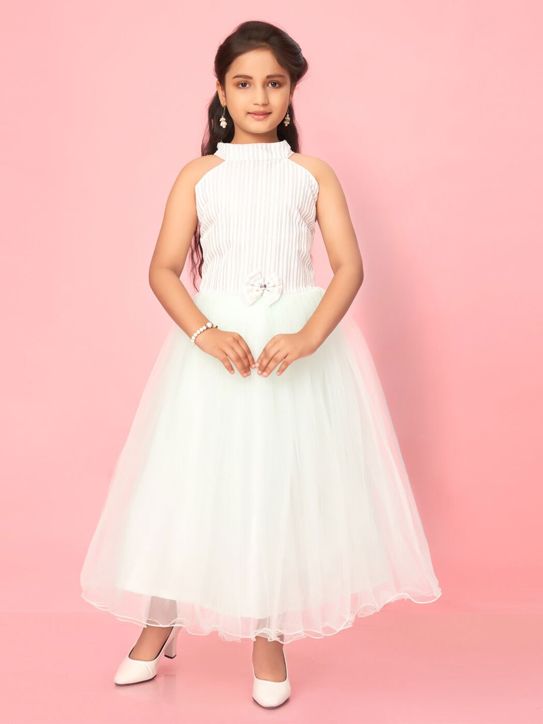 

Muhuratam Girls Net Maxi Dress, Green