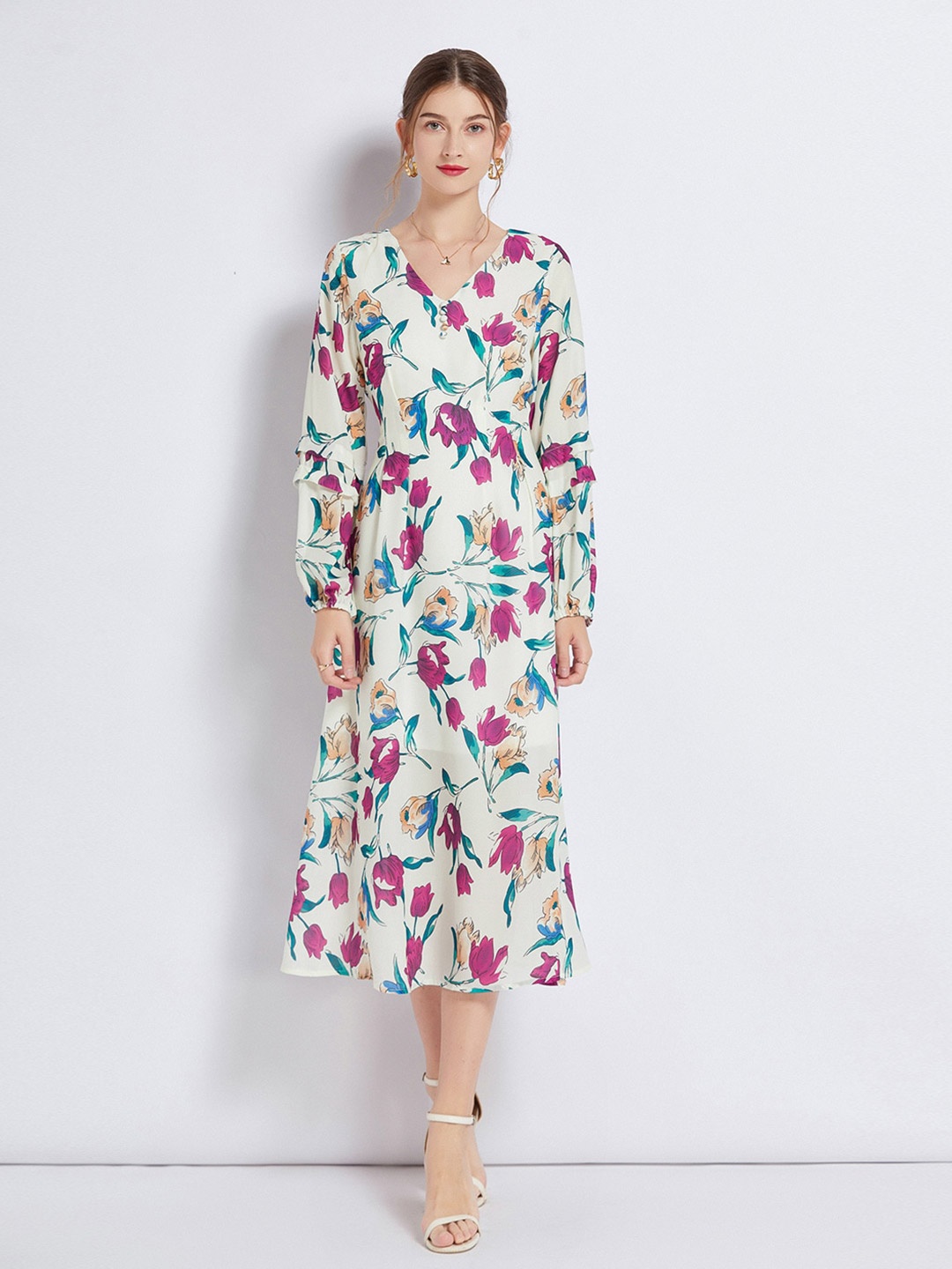

JC Collection Floral Printed Fit & Flare Midi Dress, White