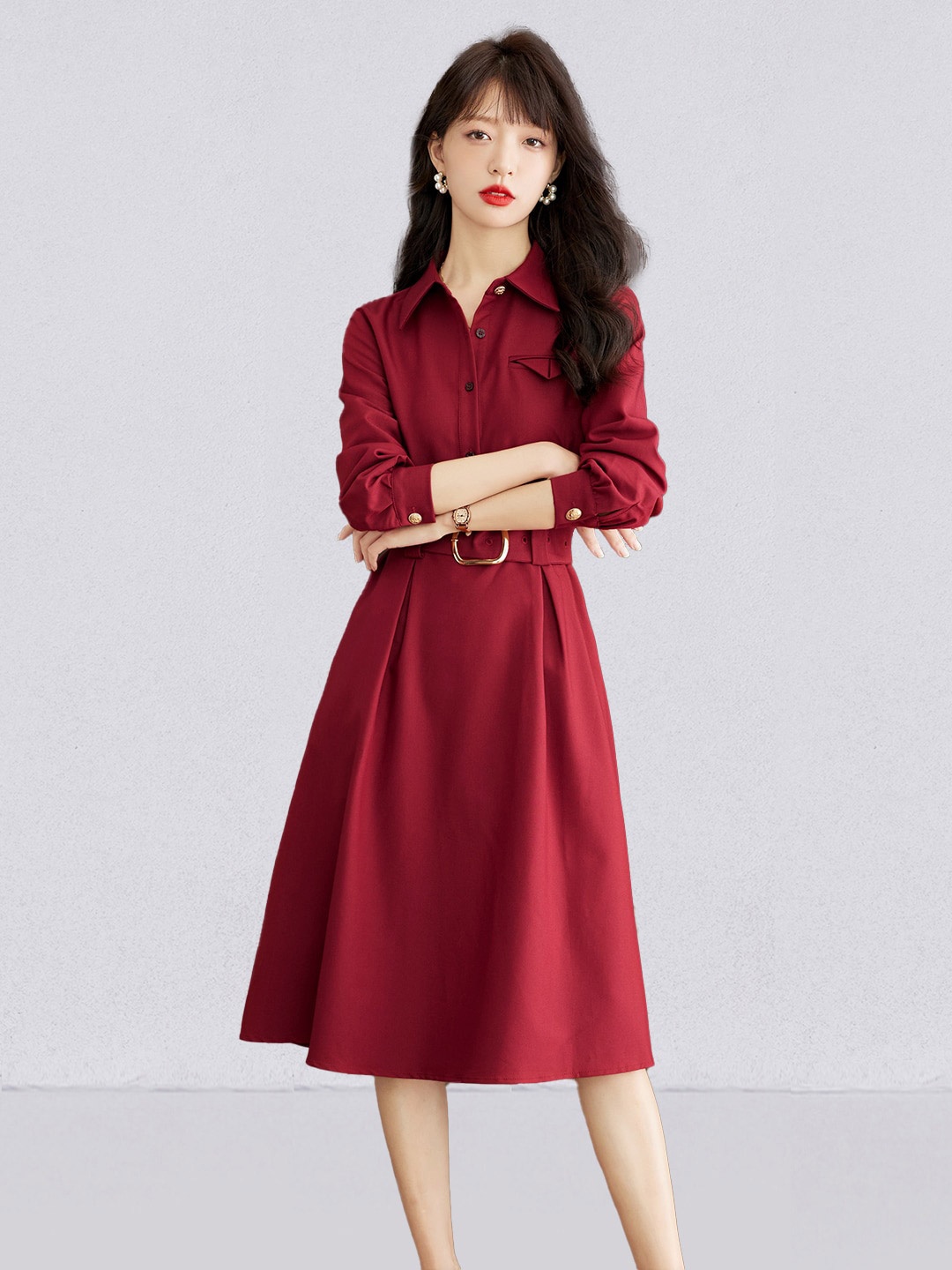 

JC Collection Shirt Midi Dress, Maroon