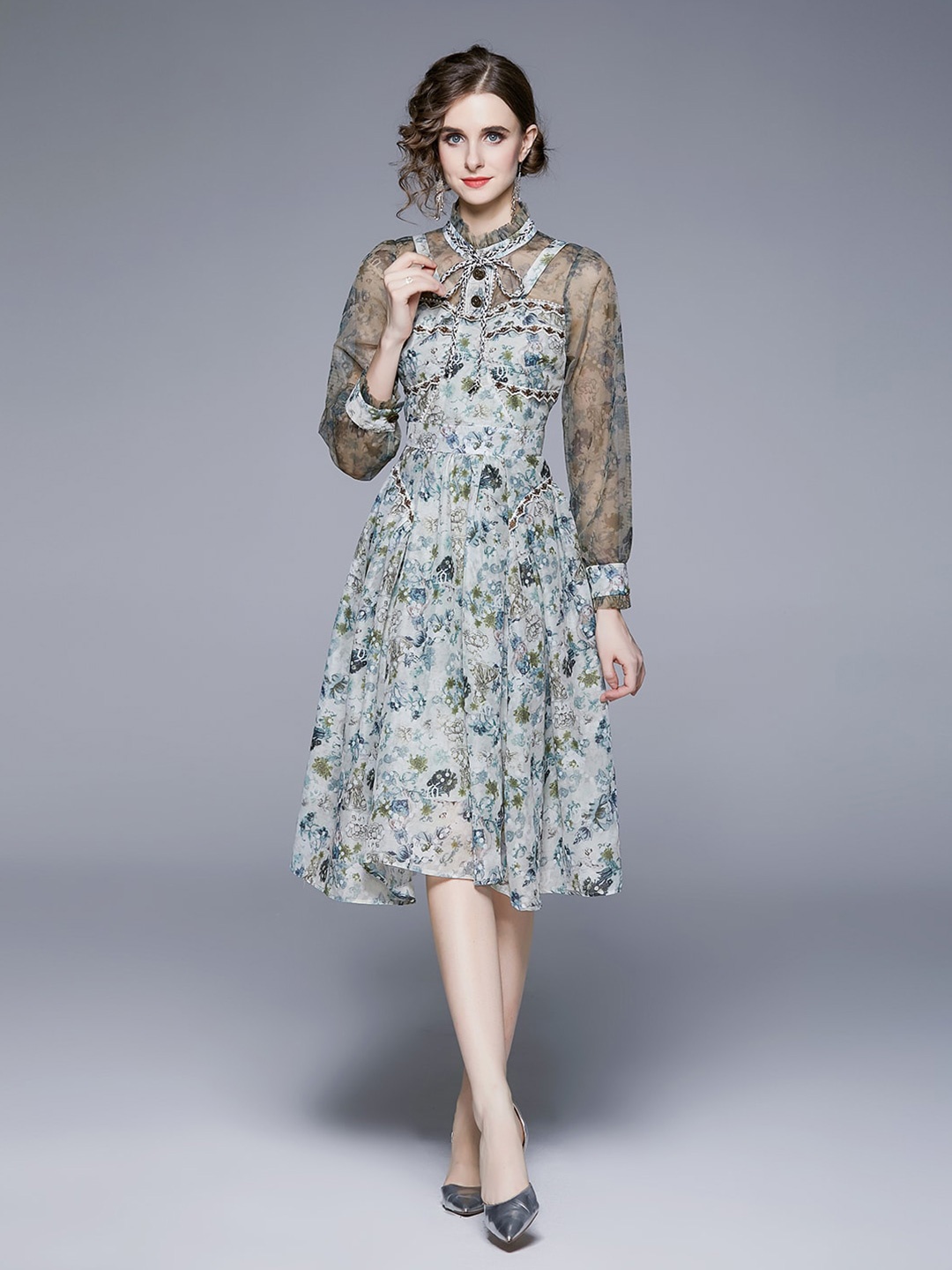 

JC Collection Floral Printed Fit & Flare Knee Length Dress, Green
