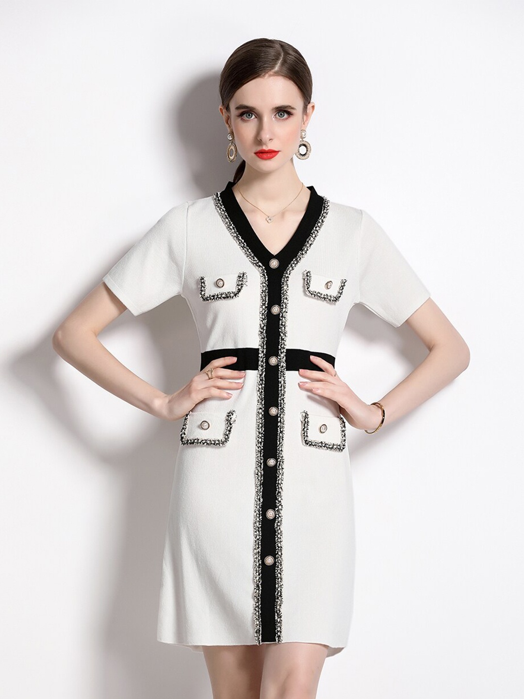 

JC Collection V-Neck A-Line Dress, White