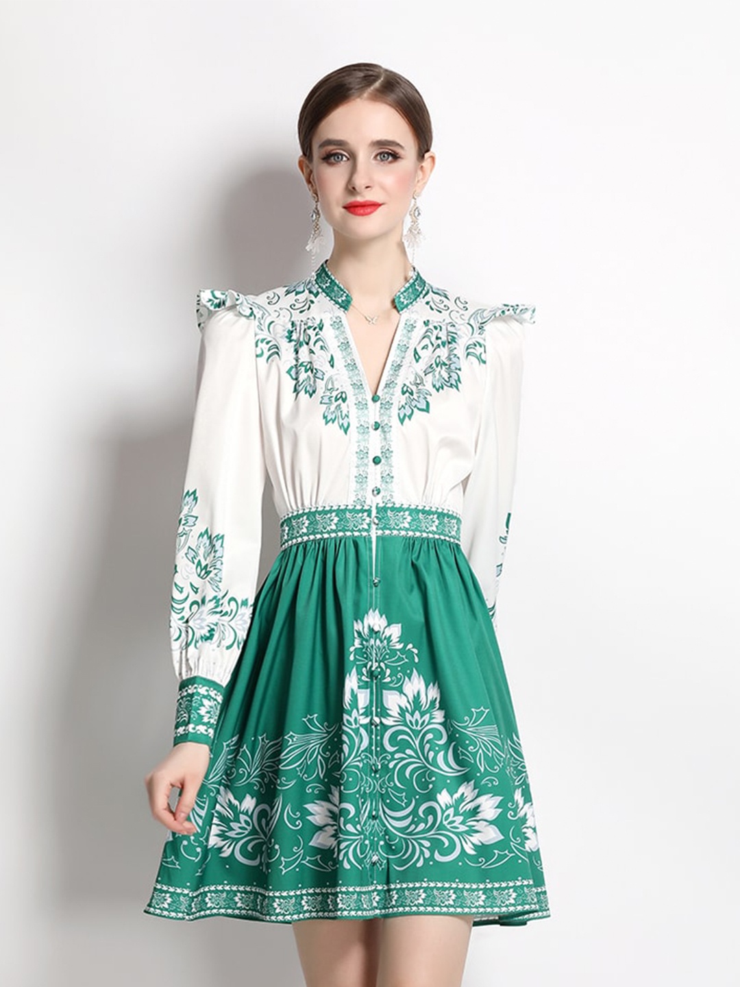 

JC Collection Floral Printed A-Line Dress, Green