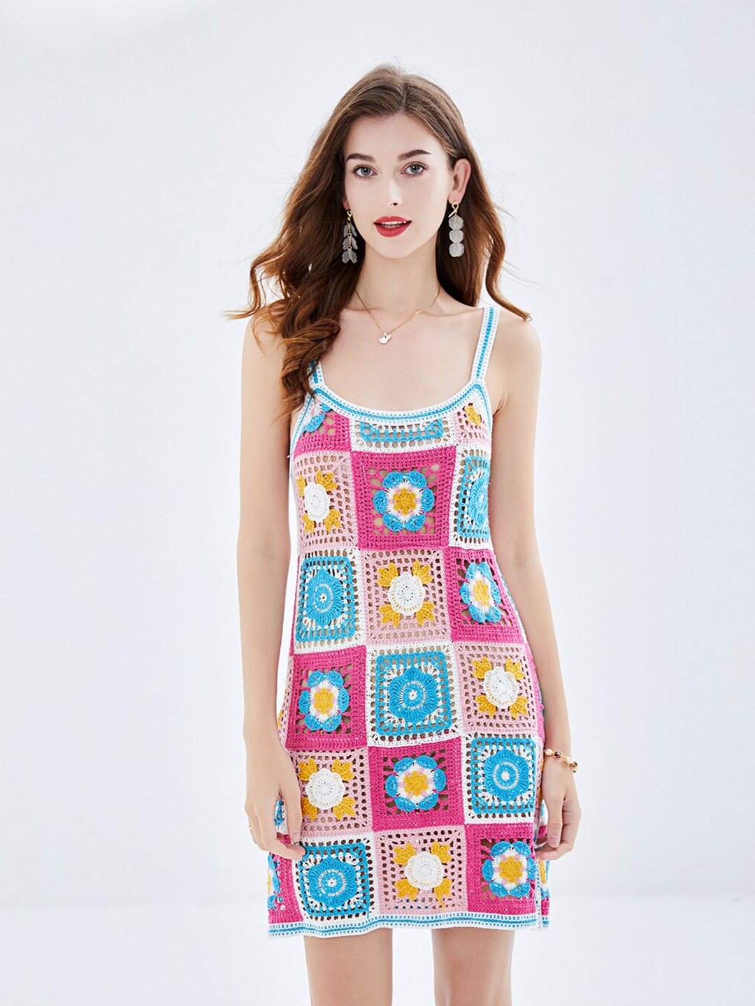 

JC Collection Self Design Shoulder Straps A-Line Dress, Blue