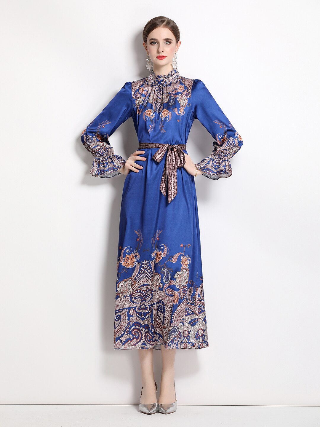 

JC Collection Ethnic Motifs Print Fit & Flare Midi Dress, Blue