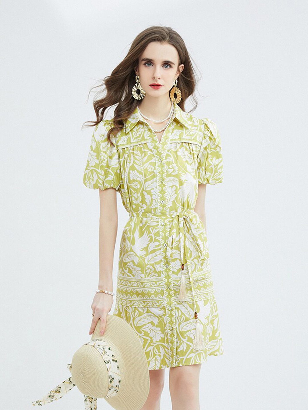 

JC Collection Shirt Collar Floral Print Shirt Dress, Green