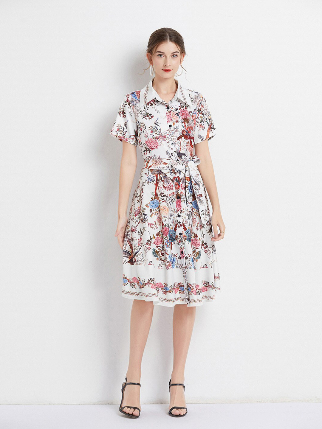 

JC Collection Shirt Collar Floral Print Shirt Dress, Red