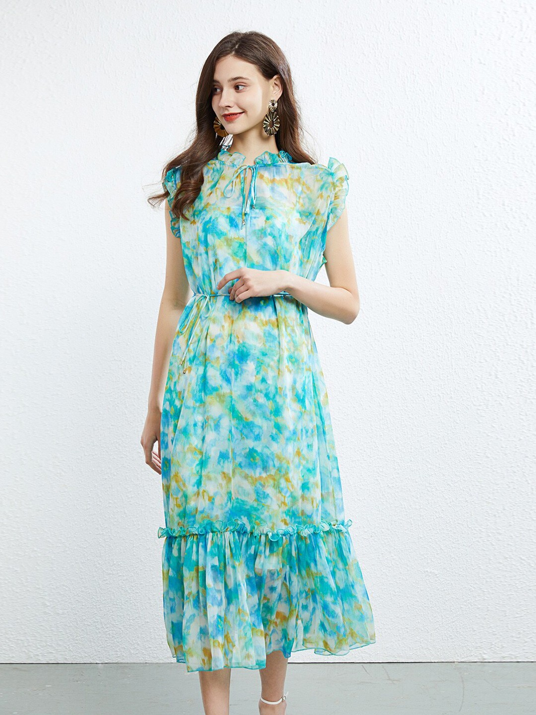 

JC Collection Abstract Printed Gathred Or Pleated Fit & Flare Midi Dress, Green