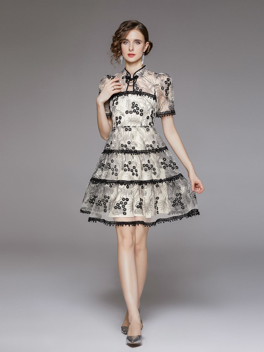 

JC Collection Self Design Fit & Flare Dress, Black