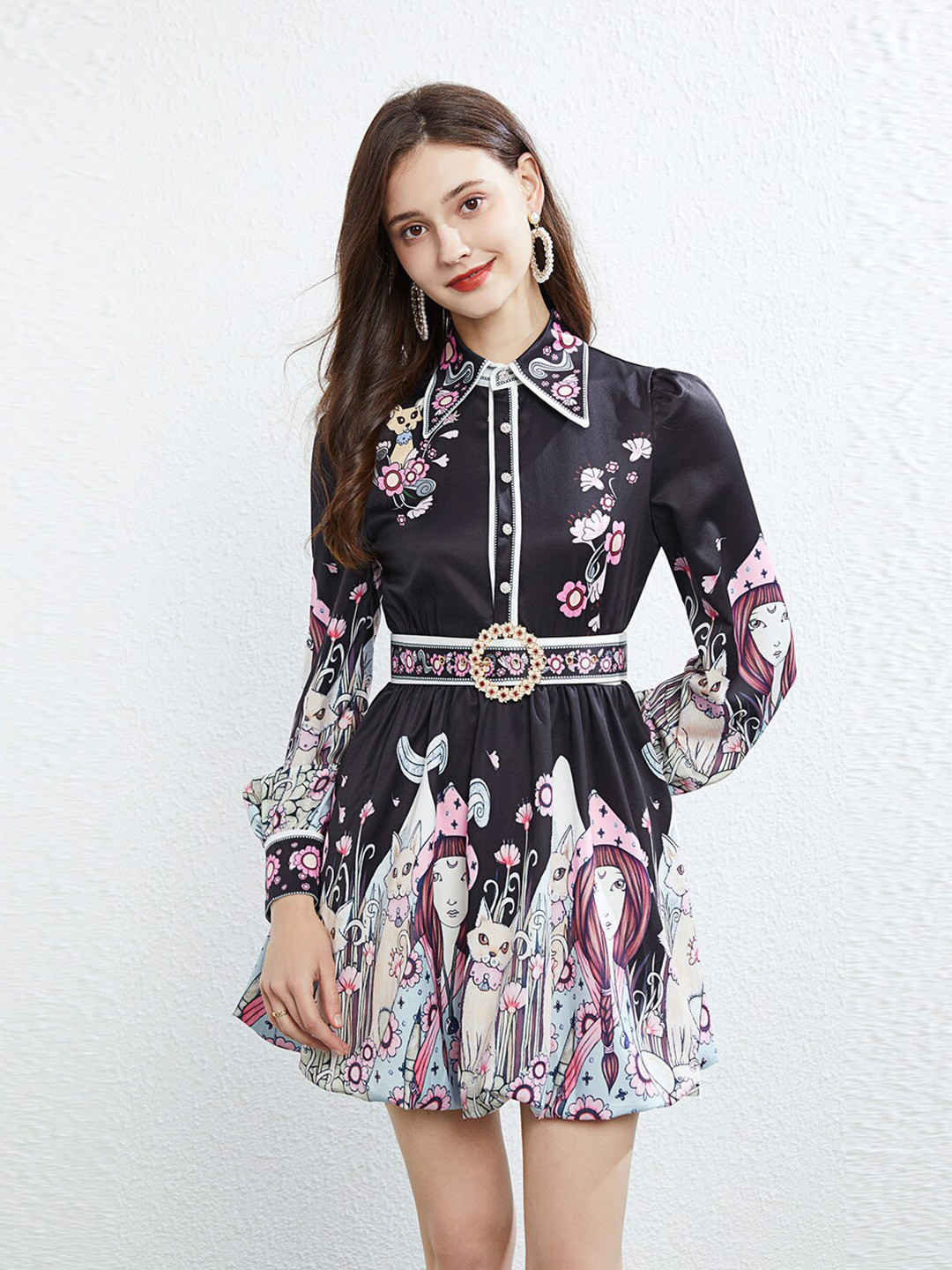 

JC Collection Printed Shirt Dress, Black