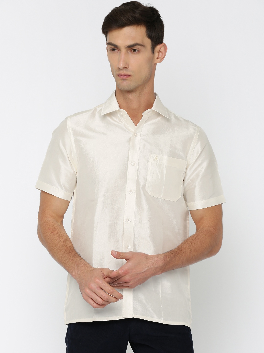 

Khoday Williams Men Off-White Silk Nuvo Slim Fit Ethnic Solid Shirt