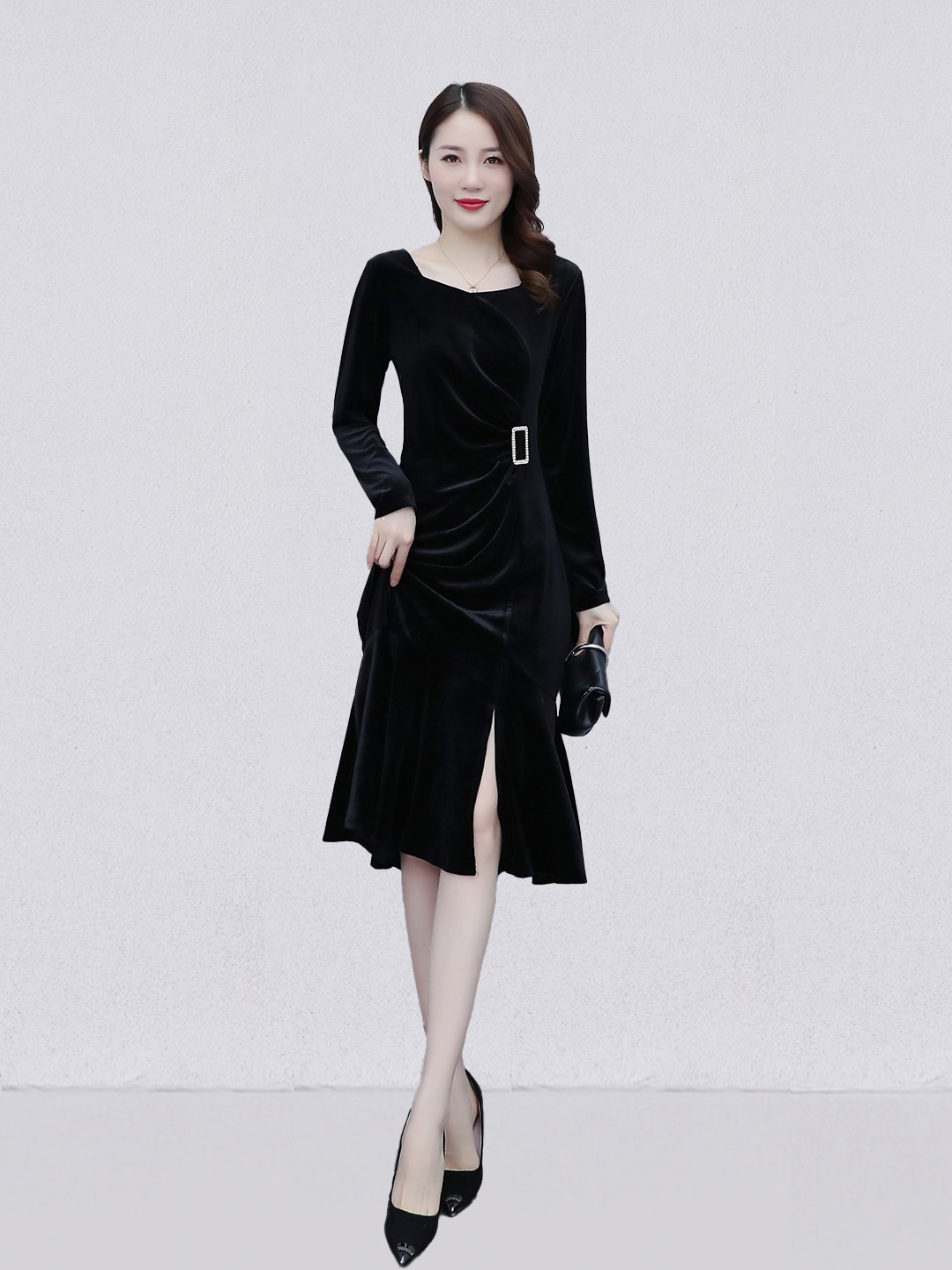 

JC Collection Square Neck A-Line Dress, Black