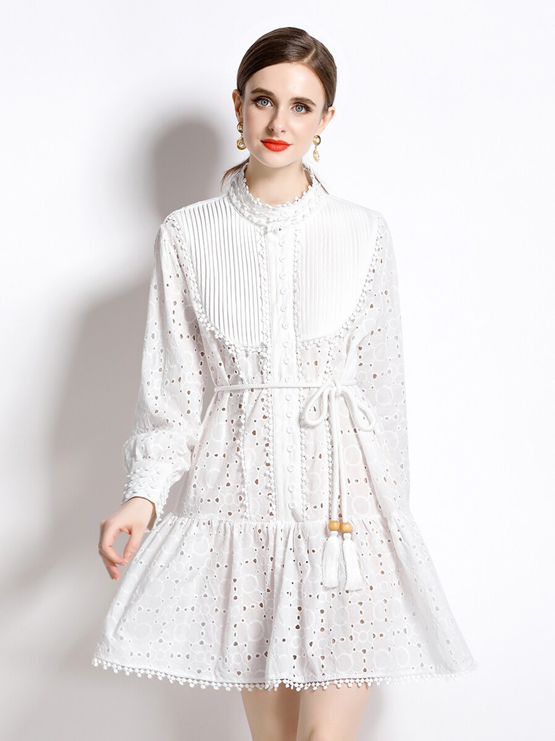 

JC Collection Cuffed Sleeves A-Line Dress, White