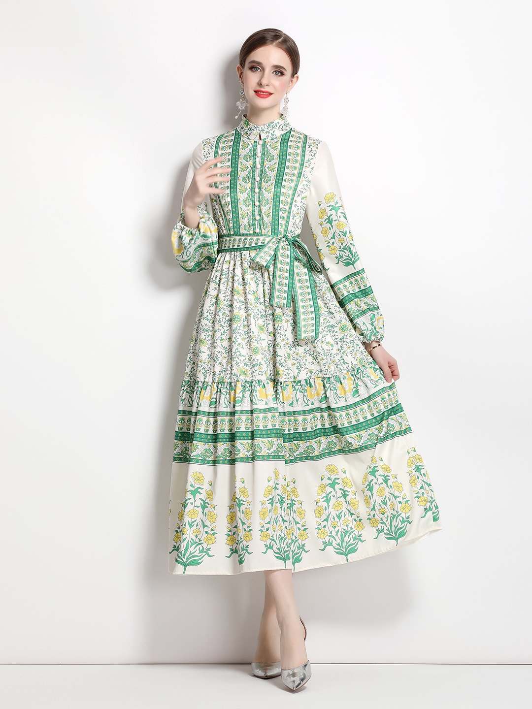 

JC Collection Floral Print A-Line Midi Dress, Green