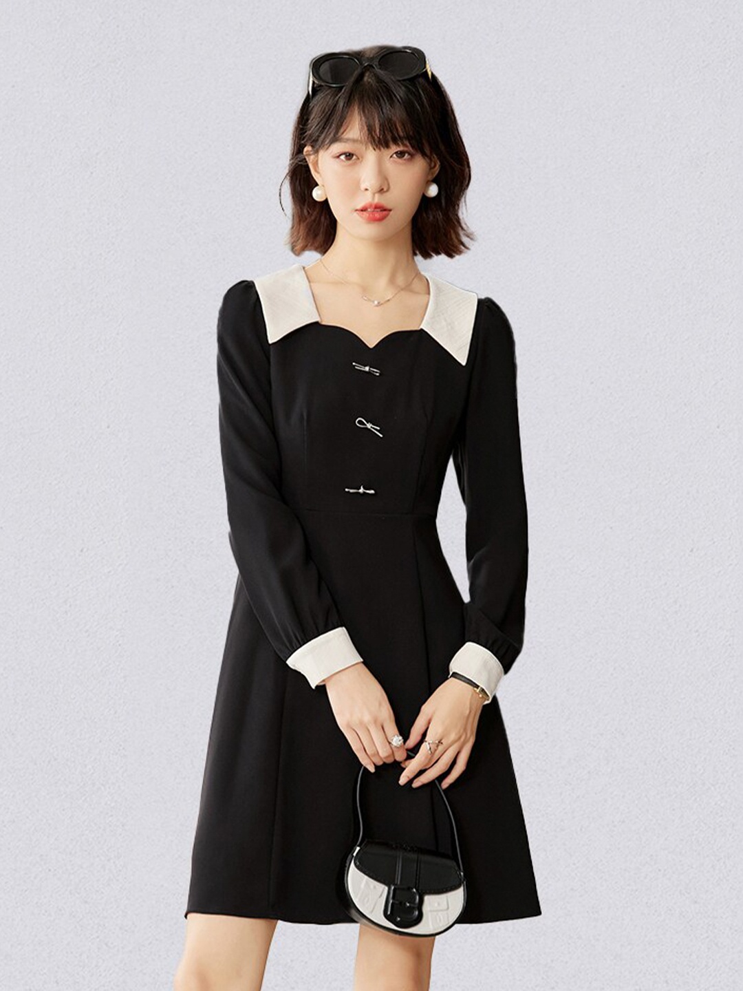 

JC Collection Square Neck Fit & Flare Dress, Black