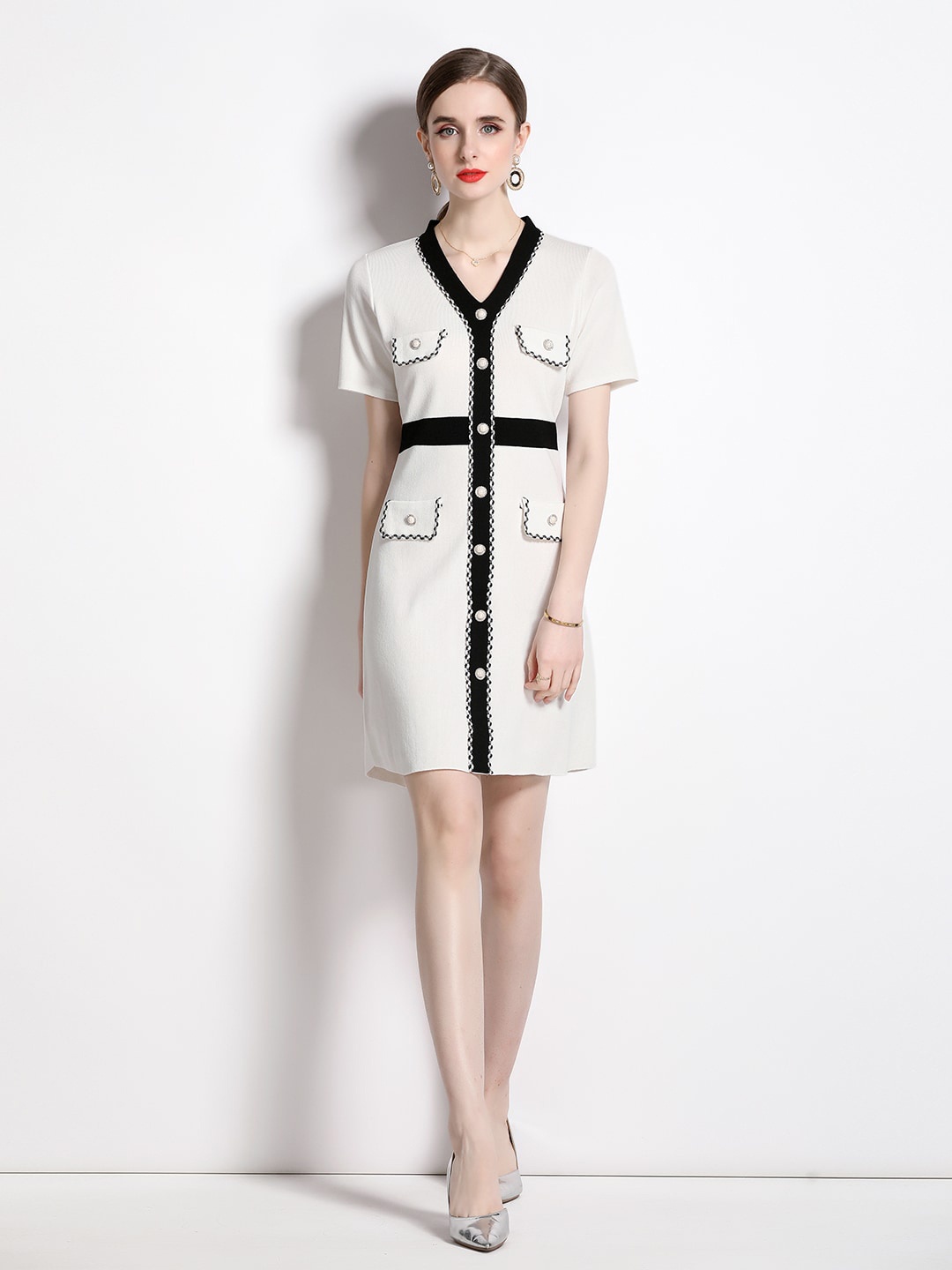 

JC Collection V-Neck A-Line Dress, White