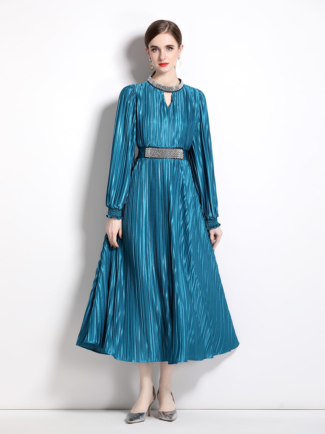 

JC Collection Vertical Striped A-Line Midi Dress, Teal