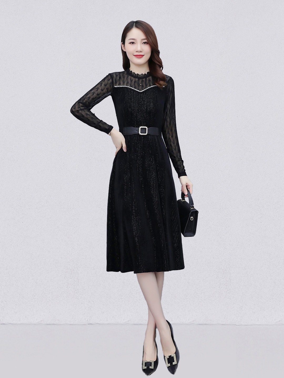 

JC Collection Belted A-Line Midi Dress, Black