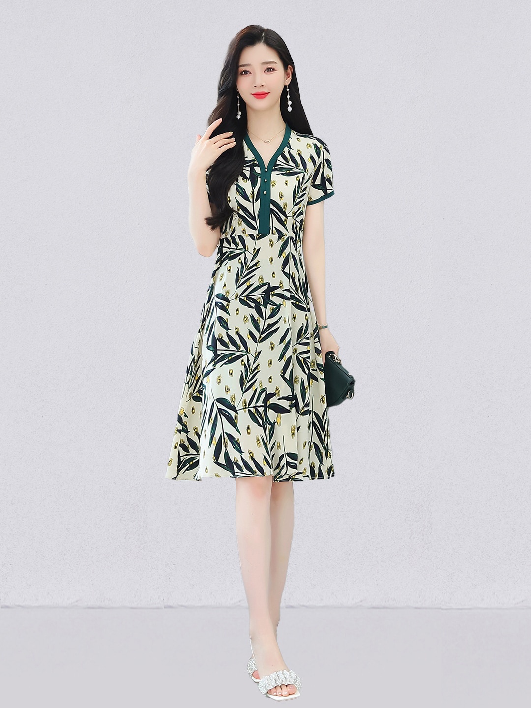 

JC Collection Floral Printed A-Line Dress, Green