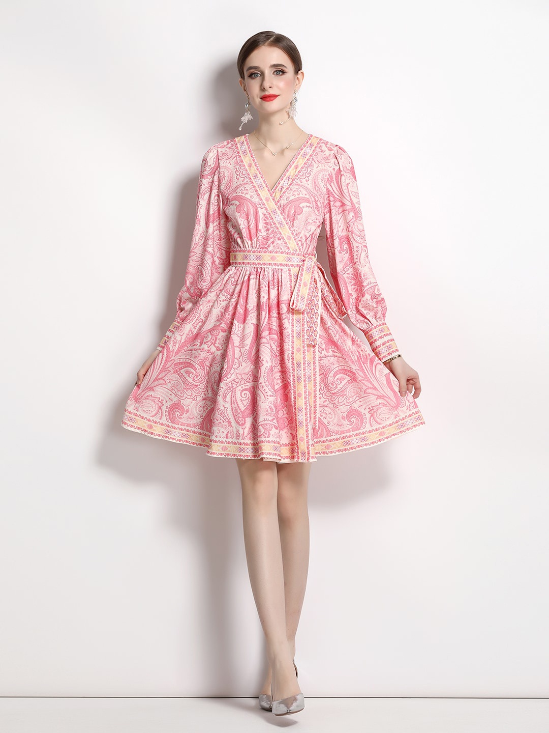 

JC Collection Ethnic Motif Printed Fit & Flare Dress, Pink