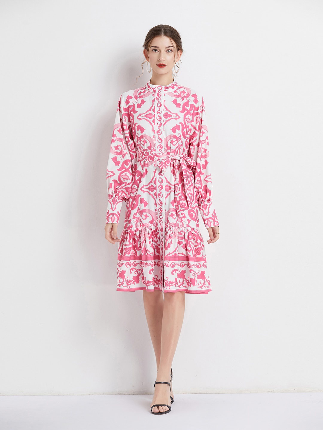 

JC Collection Ethnic Motifs Printed Fit & Flare Dress With Belt, Pink
