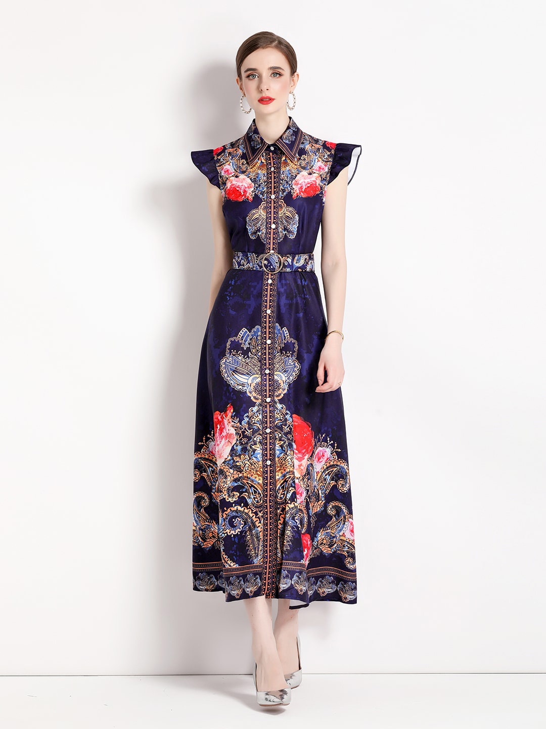 

JC Collection Ethnic Motifs Printed Maxi Dress, Navy blue