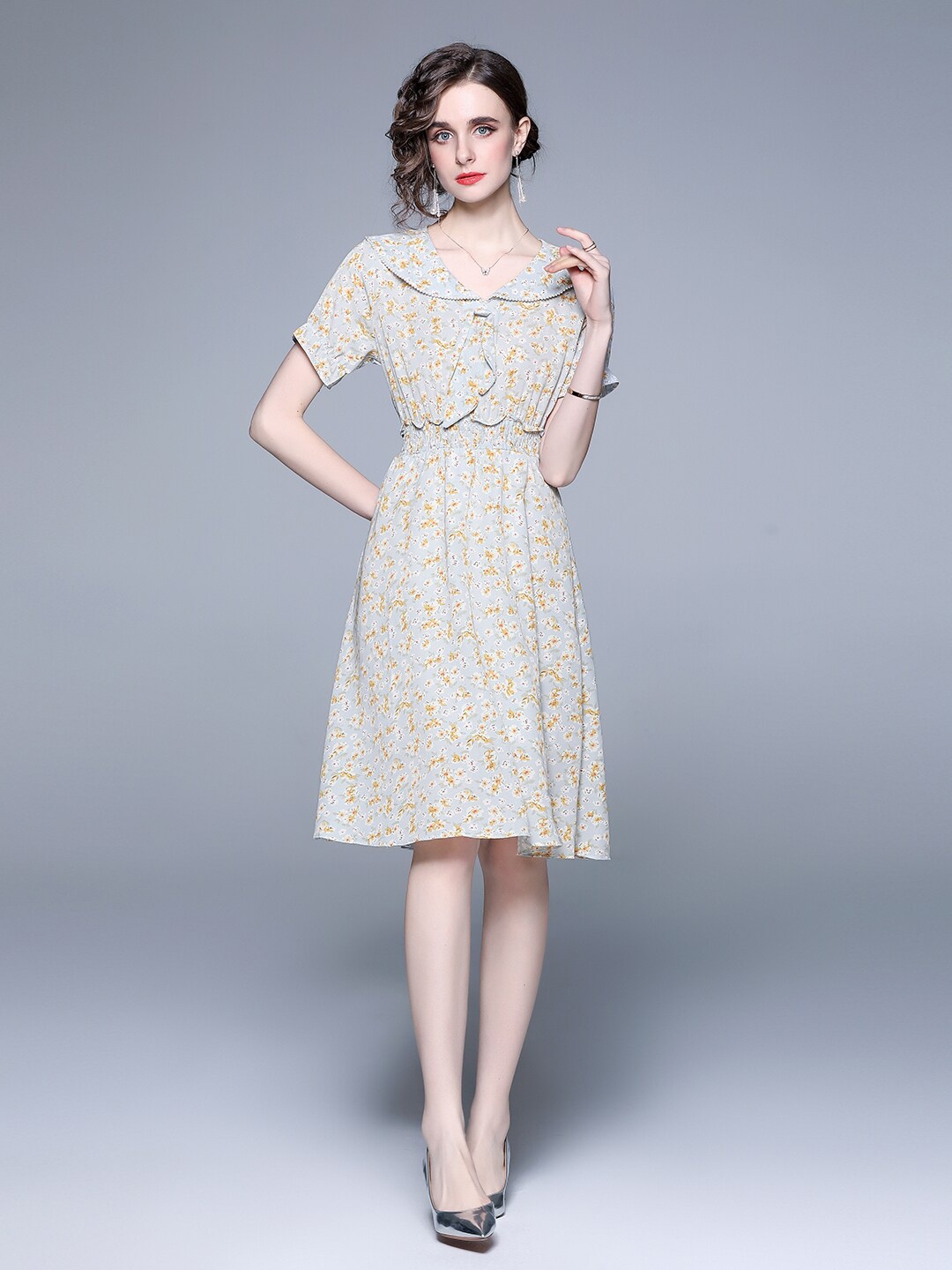 

JC Collection Floral Print Blouson Dress, Blue