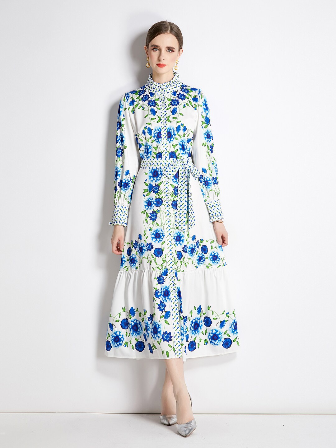 

JC Collection Floral Printed A-Line Midi Dress, Blue