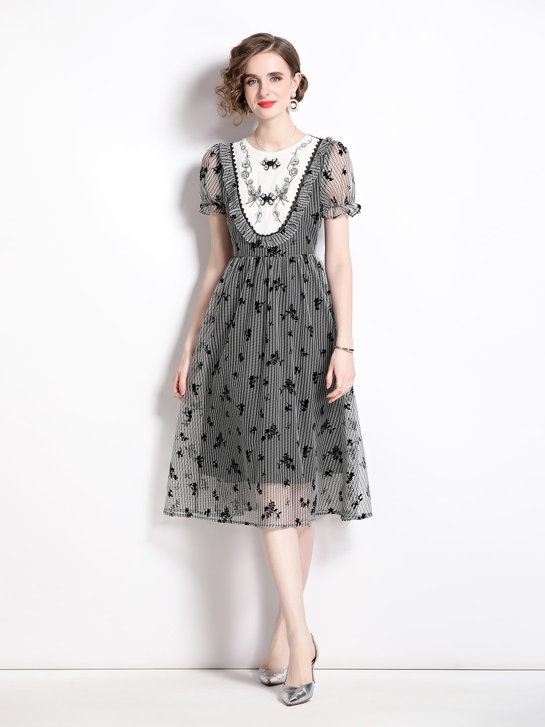 

JC Collection Floral Printed A-Line Midi Dress, Black