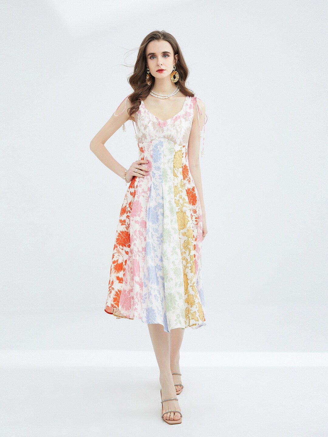 

JC Collection Floral Print A-Line Midi Dress, White