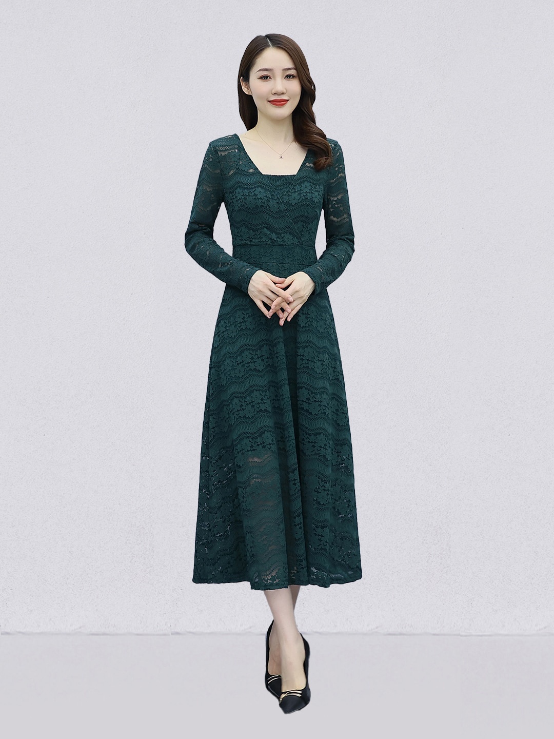 

JC Collection Square Neck Fit & Flare Midi Dress, Green