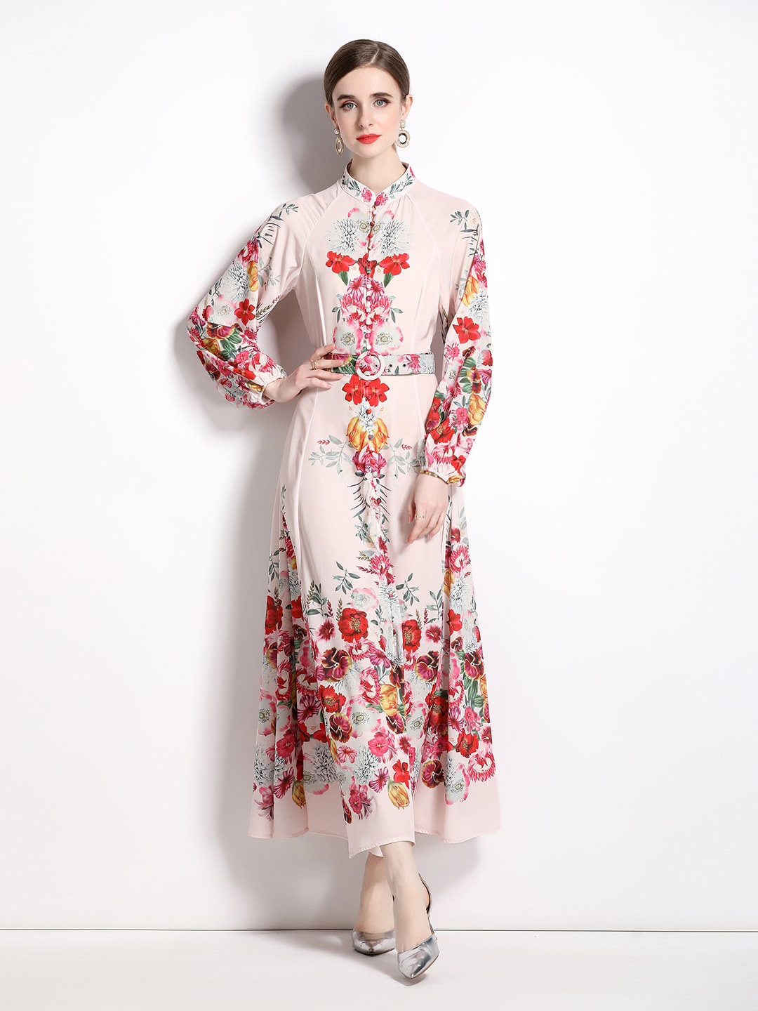 

JC Collection Floral Print Maxi Dress With Belt, Pink