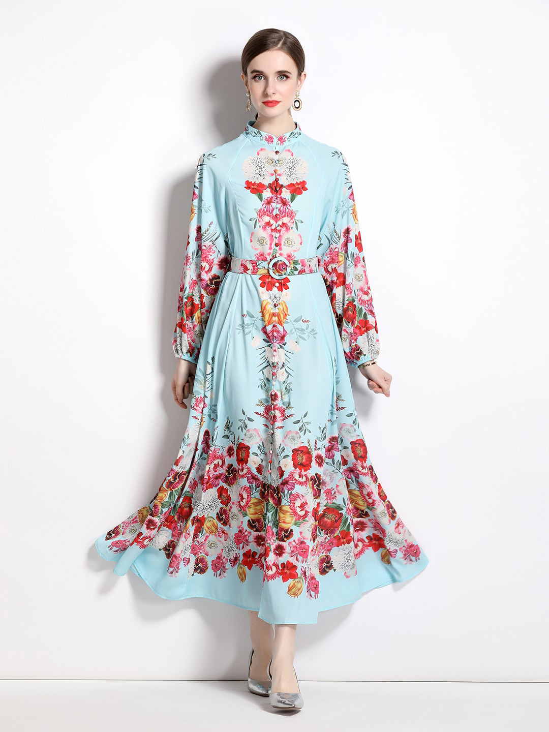 

JC Collection Floral Printed Belted Maxi Dress, Blue